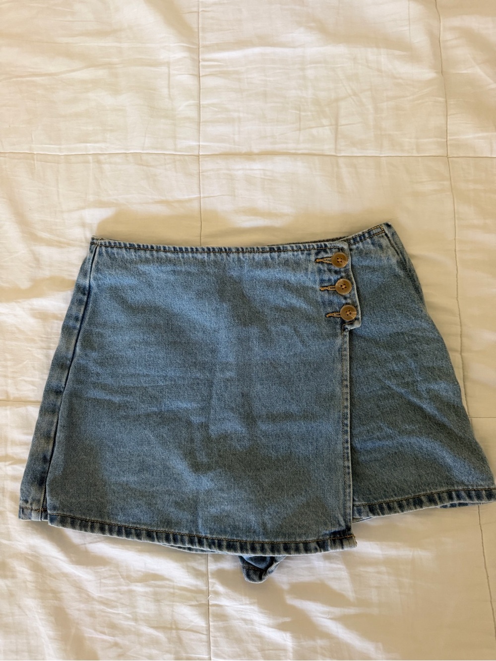 Light Blue Denim Skort with Button Accent